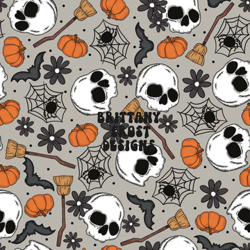 Spooky Skulls Gray