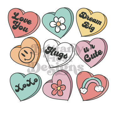 Retro Candy Hearts PNG Sublimation