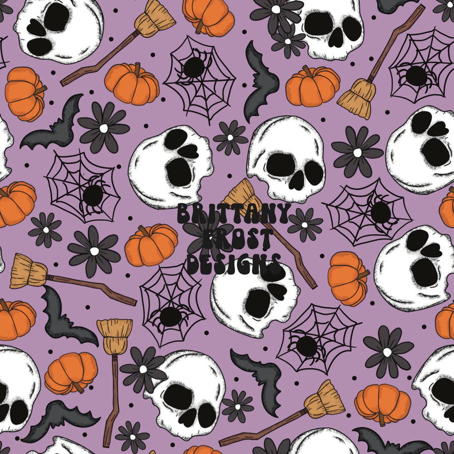 Spooky Skulls Purple